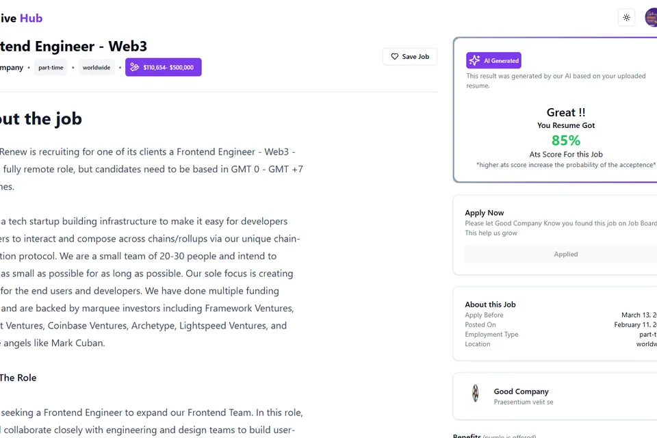 Hive Hub dashboard with candidate matches, job listings, and a semantic match overview.